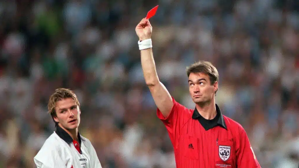 Beckham Got A Red Card In The 1998 World Cup But Stayed Composed In Subsequent Interviews.