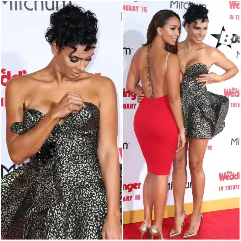 Laura Govan's Chic Evening Gown Was Not Staying In Place.